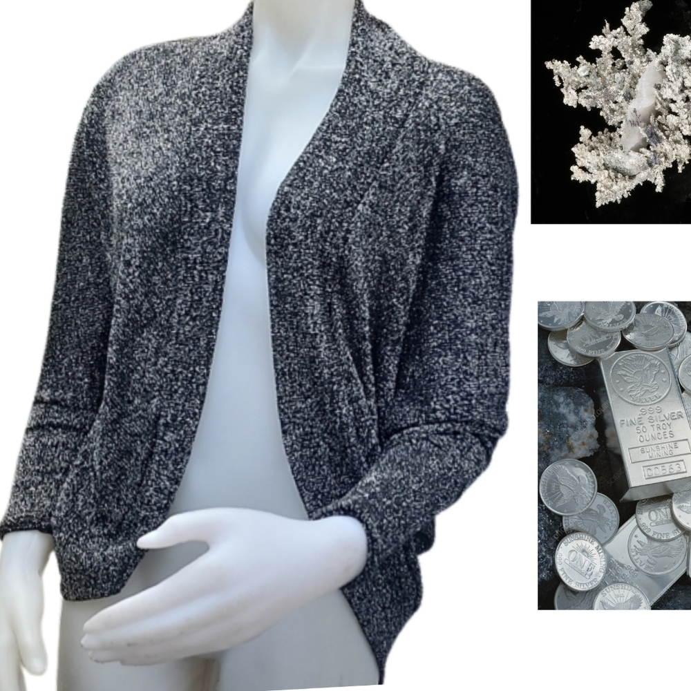 Splendid ‎ black  silver  Shawl style sweater.M